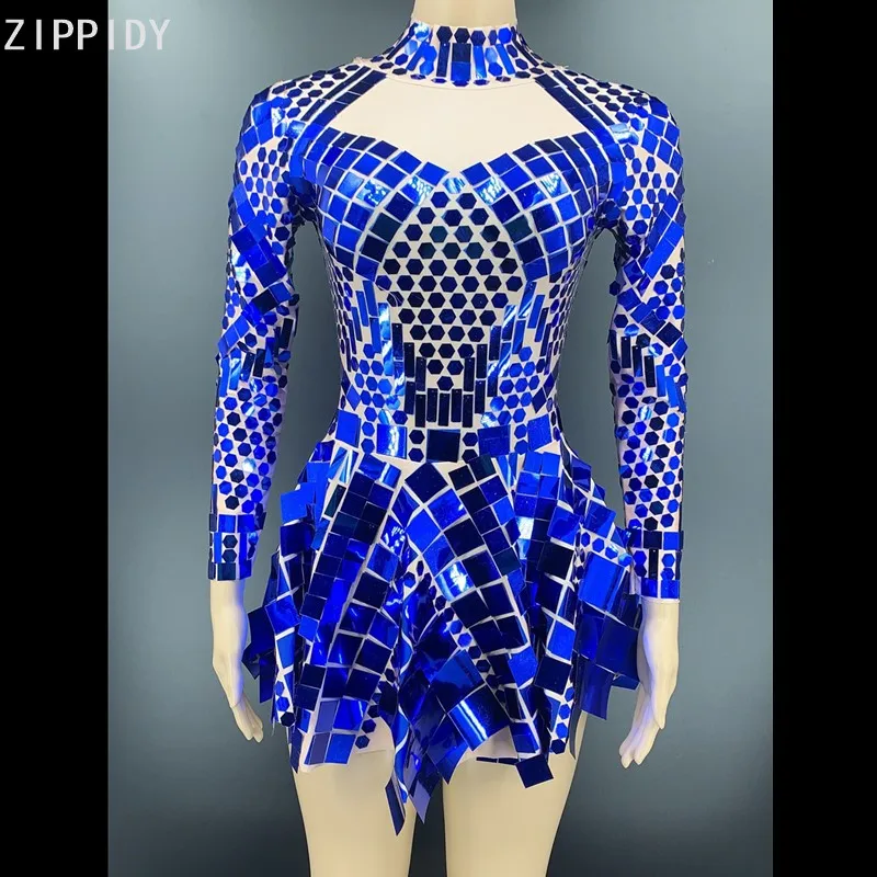 Мигающее синее платье с блестками длинным рукавом празднование дня рождения