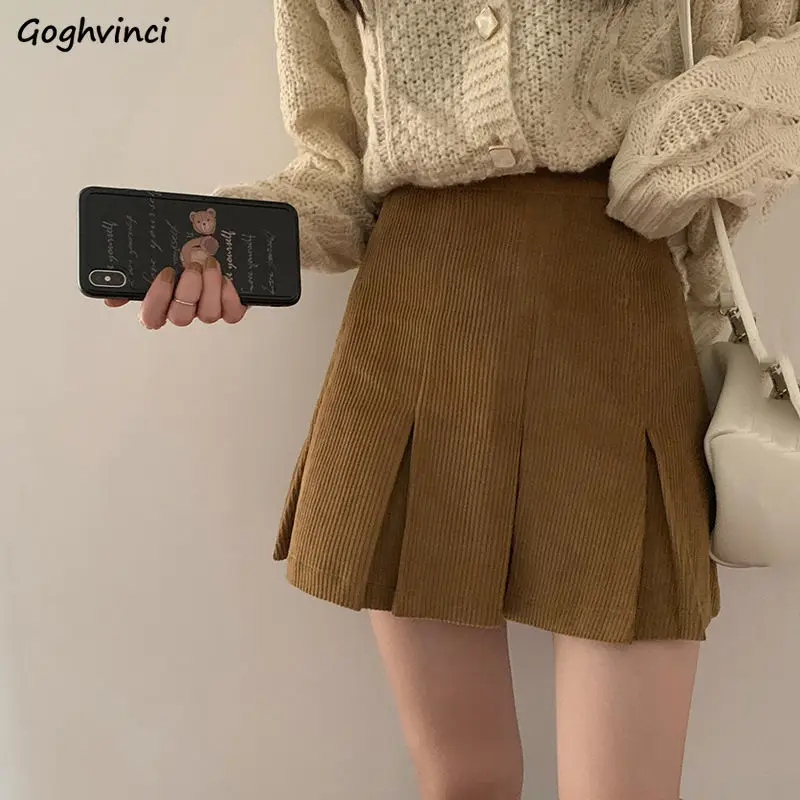 Плиссированные мини-юбки Женская Осенняя Вельветовая подходящая ко всему уютная
