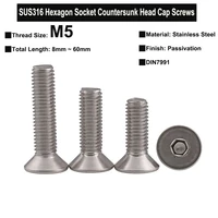 10pcs 25pcs m5p0 8x8mm 60mm din7991 sus316 stainless steel hexagon socket countersunk head cap screws with metric thread