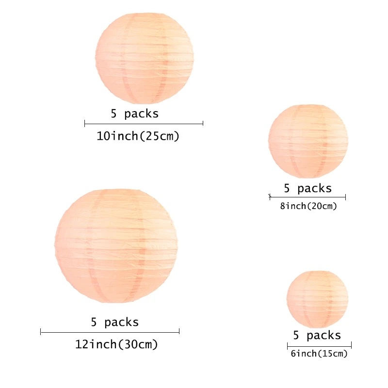 20 шт 6 дюймов-12 дюймов персиковый китайский бумажный фонарик разных размеров