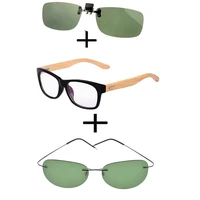 3pcs comfortable wood squared frame reading glasses men women alloy polarized sunglasses pilot driving sunglasses clip