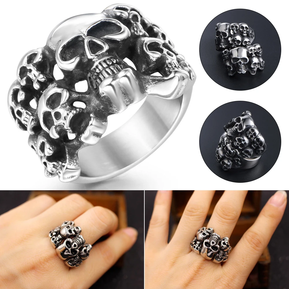 Кольца в форме черепа из титановой стали для мужчин и женщин Винтажные Украшения