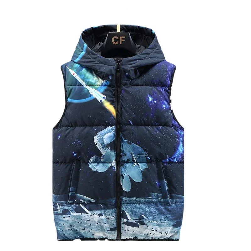 

Men's Winter hooded Vest men Printed double-sided vest Sleeveless Jackets Warm winter couple vest Plus Size 2XL 3XL 4XL 5XL