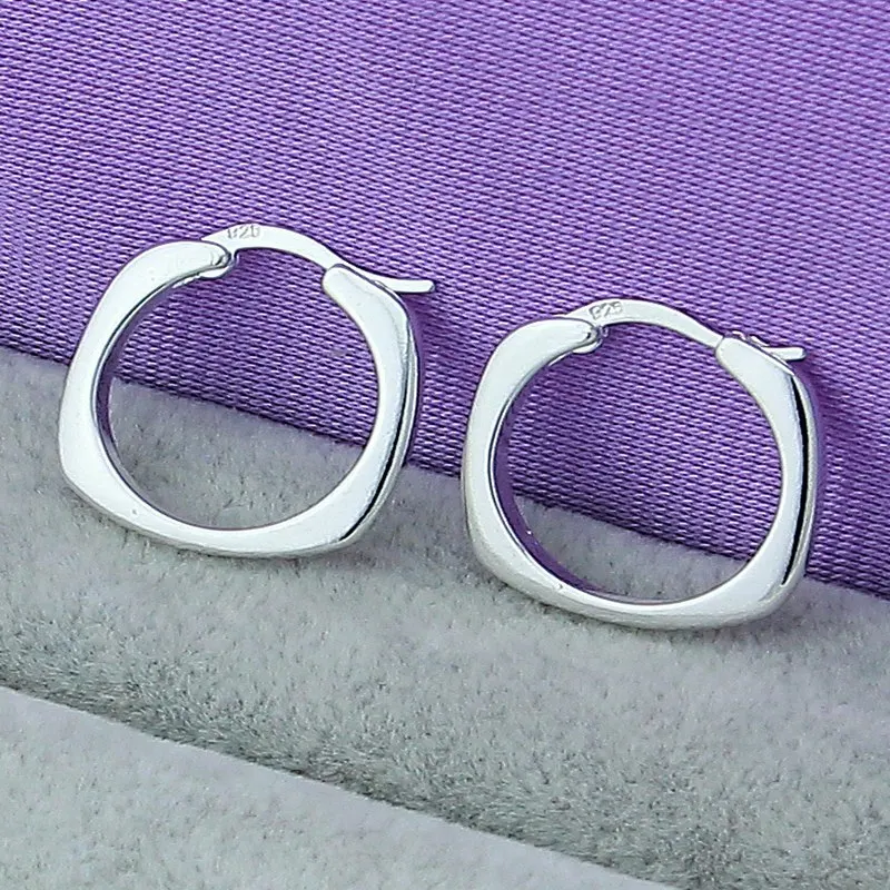

High Quality Silver Square Round 20mm Hoop Earrings For Woman Wedding Engagement Party Fashion Charm Jewelry