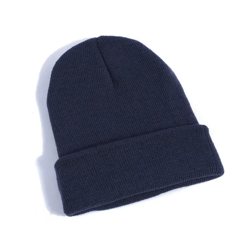 Dark gray Милые зимние шапки бини вязанные одноцветные модные шапки осень зима унисекс теплая шапка s Дамская Повседневная Хип-хоп шапка с вышивкой - Цвет: Dark gray