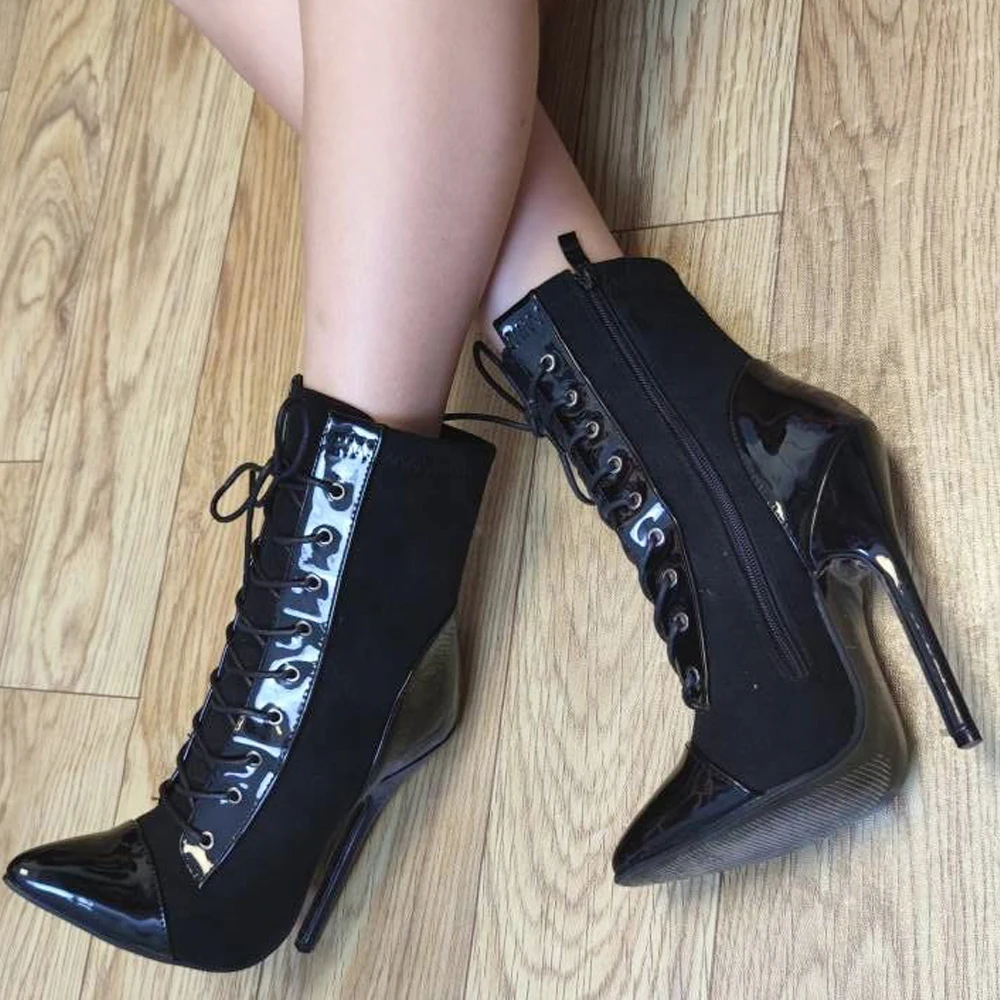 IN STOCK Ankle Boots 14CM High Heel Pointed toe Cross-tied Women Sexy BDSM Shoes Big Size 36-46