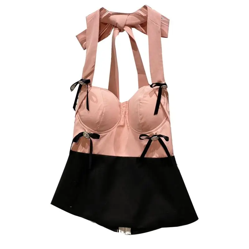

Women Patchwork Tube Tops Strapless Top 2021 Summer Slim Pink Dropshipping Vest Female Sexy Halter Casual Camisole