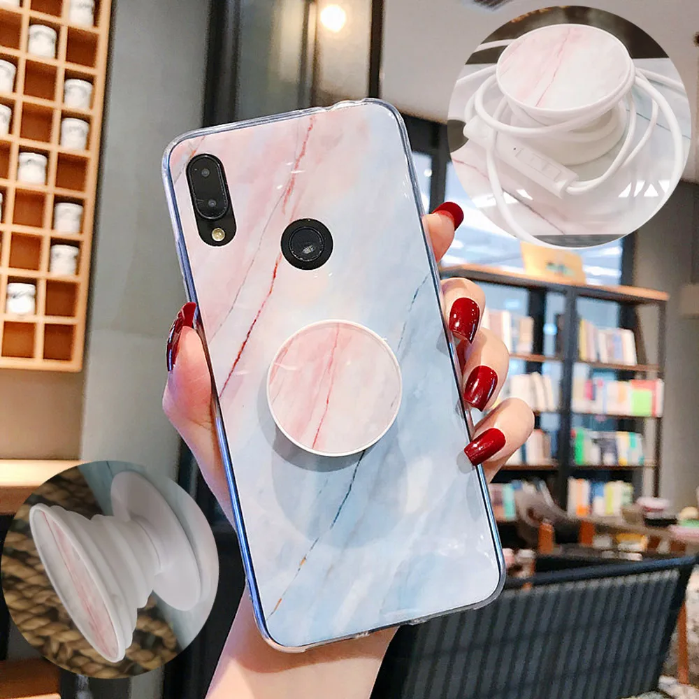 Marble Case for Xiaomi Redmi Note 7 8 case Luxury Doll Bracket Holder Cover MI 9 Ring Soft TPU 6 Coque |