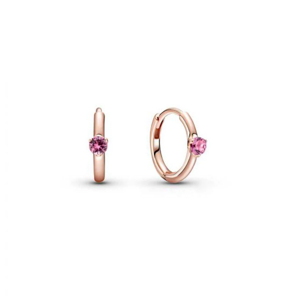 

925 Sterling Silver Rose Pink Solitaire Huggie Hoop Earrings Earring For women 289304C03