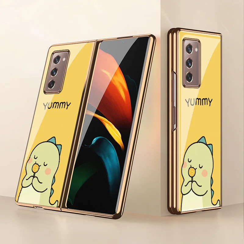 

2021 New Z Flip 2 5G Funda Case for Samsung Galaxy Z Fold 2 F9160 Lovely Cartoon Dinosaur Plexiglass Coque Iphone Case Cover