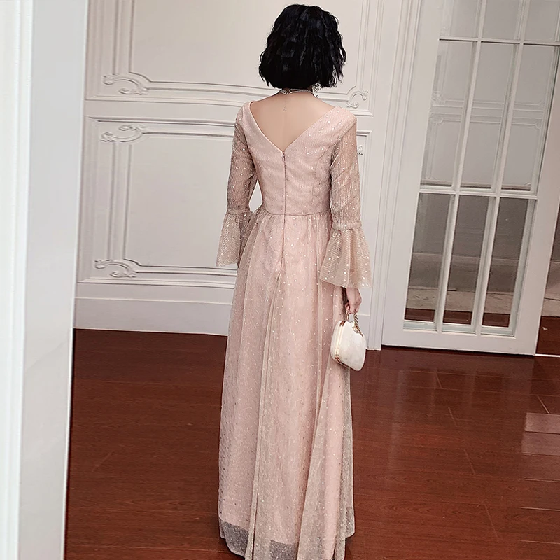 2020 Sexy V Neck Long Prom Dresses Sparkly Pink Tulle Sweet Party Dress Formal Dance Zipper Back | Свадьбы и торжества