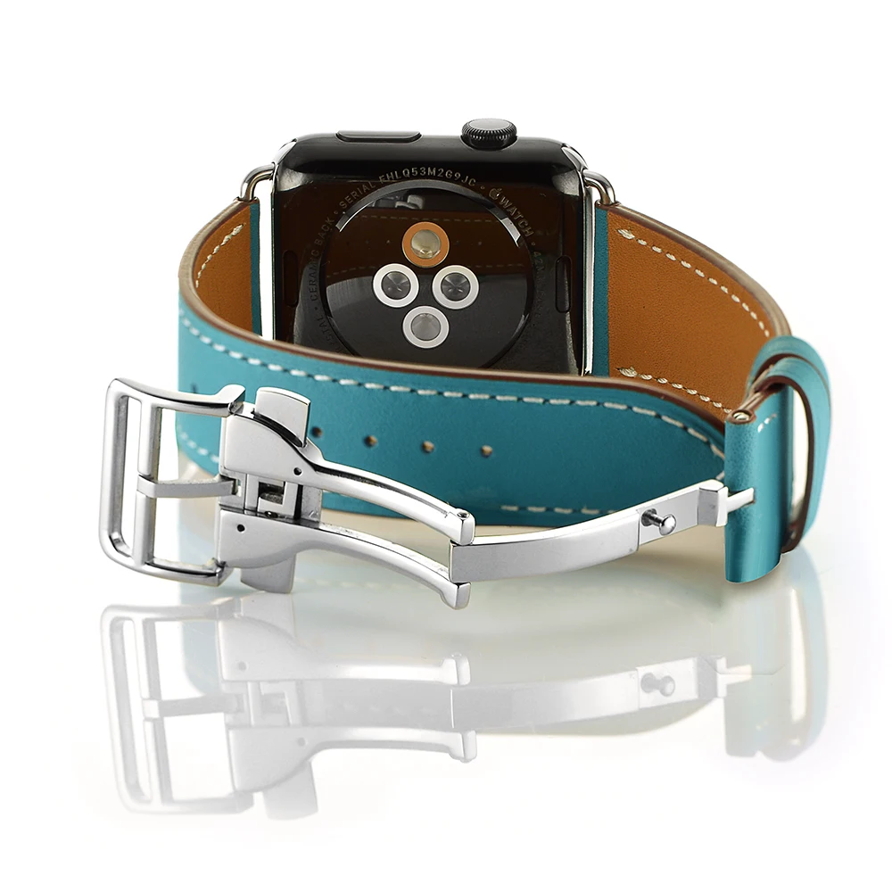 OTMENG Watch Band 38mm 40mm 42mm 44mm Suitable for Apple iWatch Apple Watch Folding Buckle Strap Leather Cowhide Watch Strap