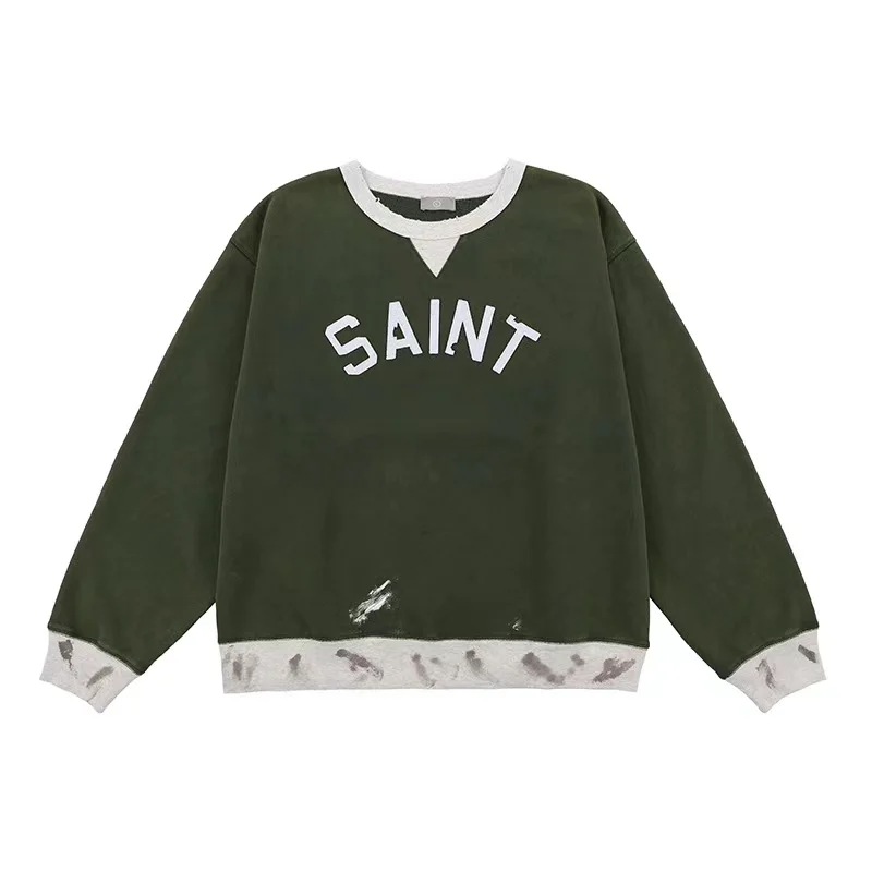 

y2k Green lettering destroyed matching suede turtleneck hoodie