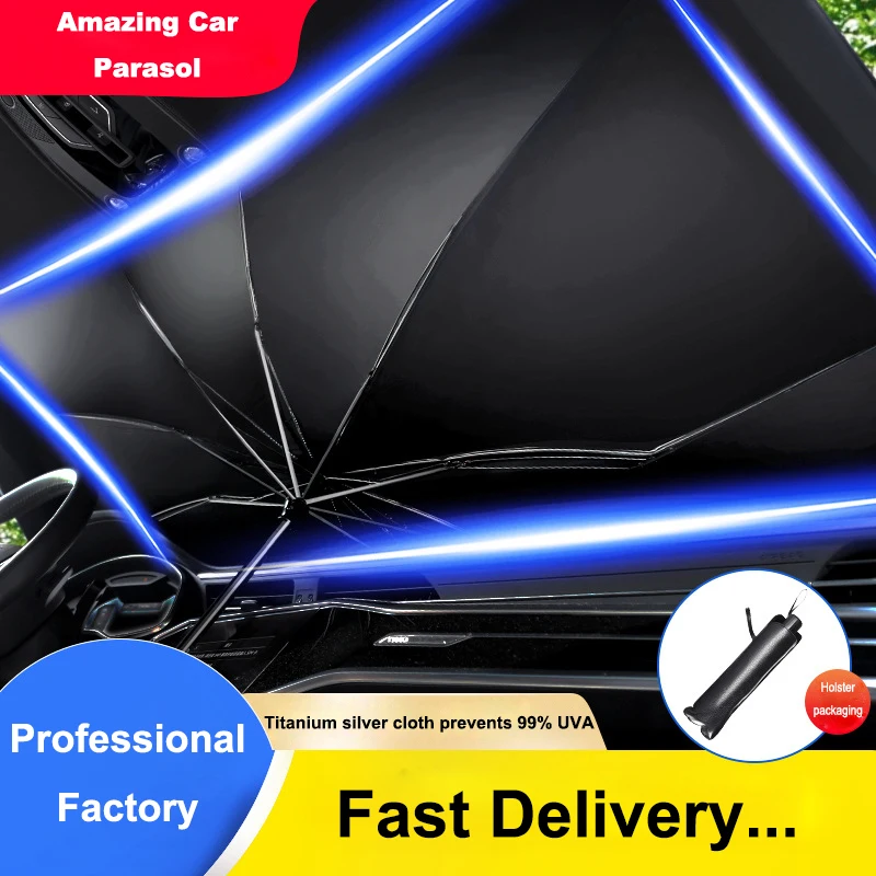 

125cm 145cm Foldable Car Windshield Sun Shade Umbrella Car Uv Cover Sunshade Heat Insulation Front Window Interior Protection