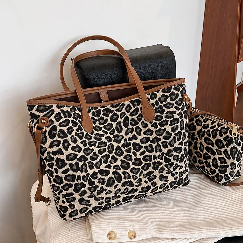 

High capacity Big Leopard PU Leather Shoulder Bags For Women 2021 Women's Winter Branded Trending Handbags and Purses