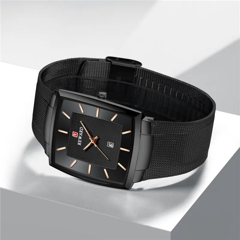 Новинка 2019 модные квадратные мужские наручные часы ультра-тонкие светящиеся с