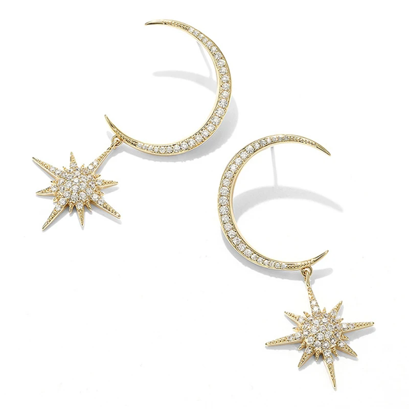 

New Design Shiny Crystal Star Moon Earrings For Women Drop Earrings Statement Earring Pendientes Hot Hanging Earrings