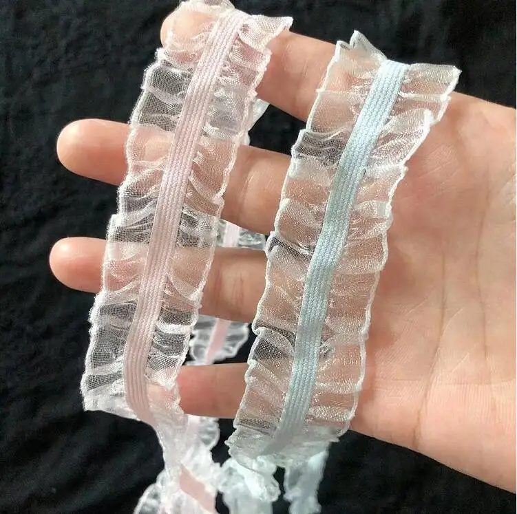 5 ярдов ярко-синий розовый DIY Двусторонняя эластичная кружевная отделка одежды стрейч рюшами кружевная ткань лента кружевные аксессуары 2,5 см Ширина