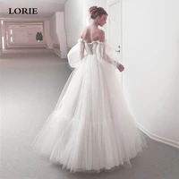 lorie boho lace corset wedding dress a line puff sleeves bride dress a line off the shoulder wedding gown vestidos de noiva