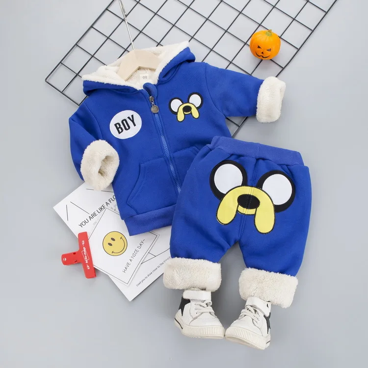 Для детей 1-4 лет модная зимняя теплая одежда с капюшоном и рисунком для маленьких