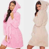 2021 women bathrobe nightgown thick warm robe winter unisex plush pajamas pink cute animal flannel bath sleepwear loungewear