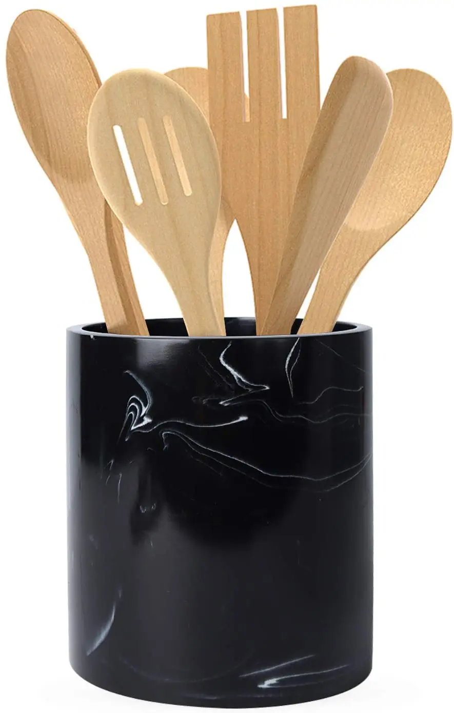 

Kitchen Utensil Holder [6.6x5.6 Inch], Resin Utensil Organizer Spoon Caddy Flatware Chopstick Canister for Kitchen Storage