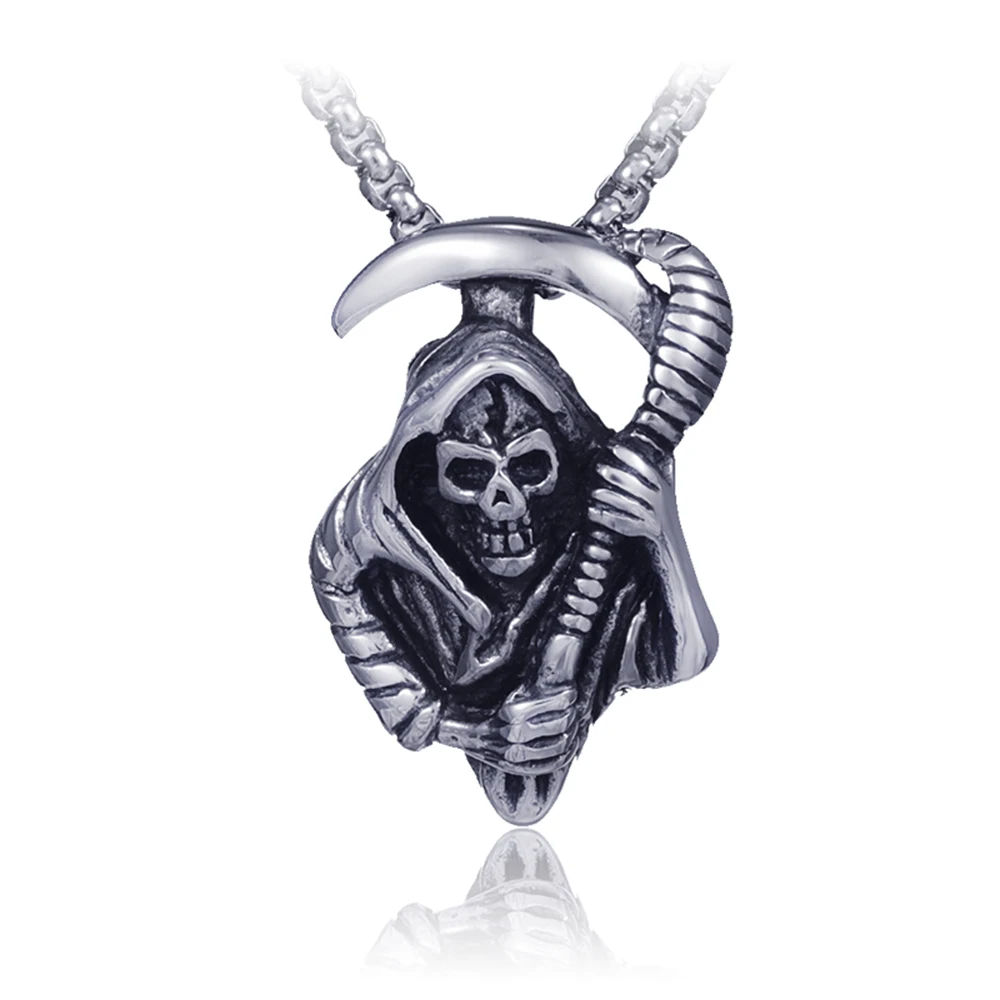 

vintage hip hop necklace men erkek kolye Box chain punk gothic stainless steel Death Scythe pendant jewelry free shiping