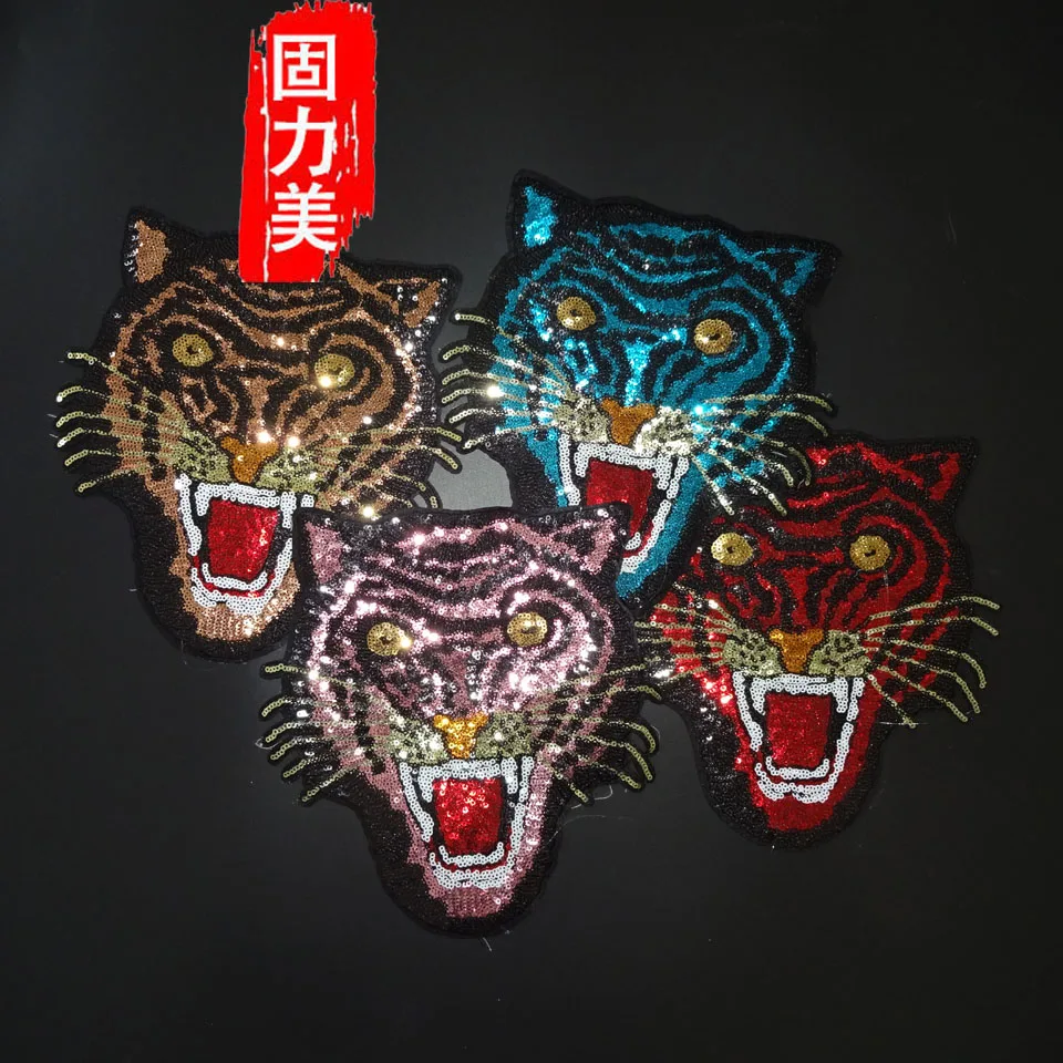 1 шт. вышитые блестками большие Большие Патчи с головой тигра С клеевой