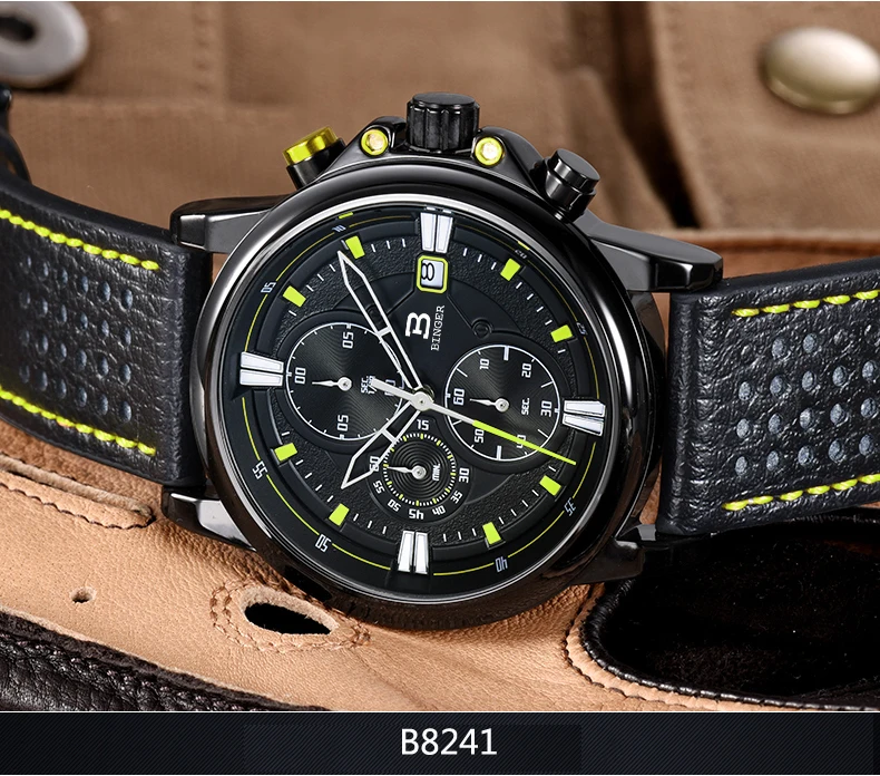 BINGER часы мужские швейцарские люксовый бренд Мужские часы Мульти хронограф наручные часы мужские Кварцевые Светящиеся ручные спортивные часы B8231
