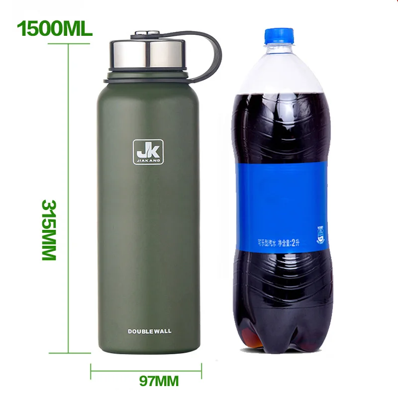 1500ml Green Логотип нержавеющая сталь на заказ вакуумная фляга термобутылка двухслойные термосы чашка для бутылок с водой Спортивная уличная шейкер кружка - Цвет: 1500ml Green
