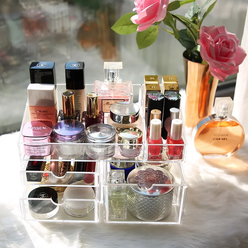 Настольный ящик для хранения косметики прозрачный акриловый держатель губной