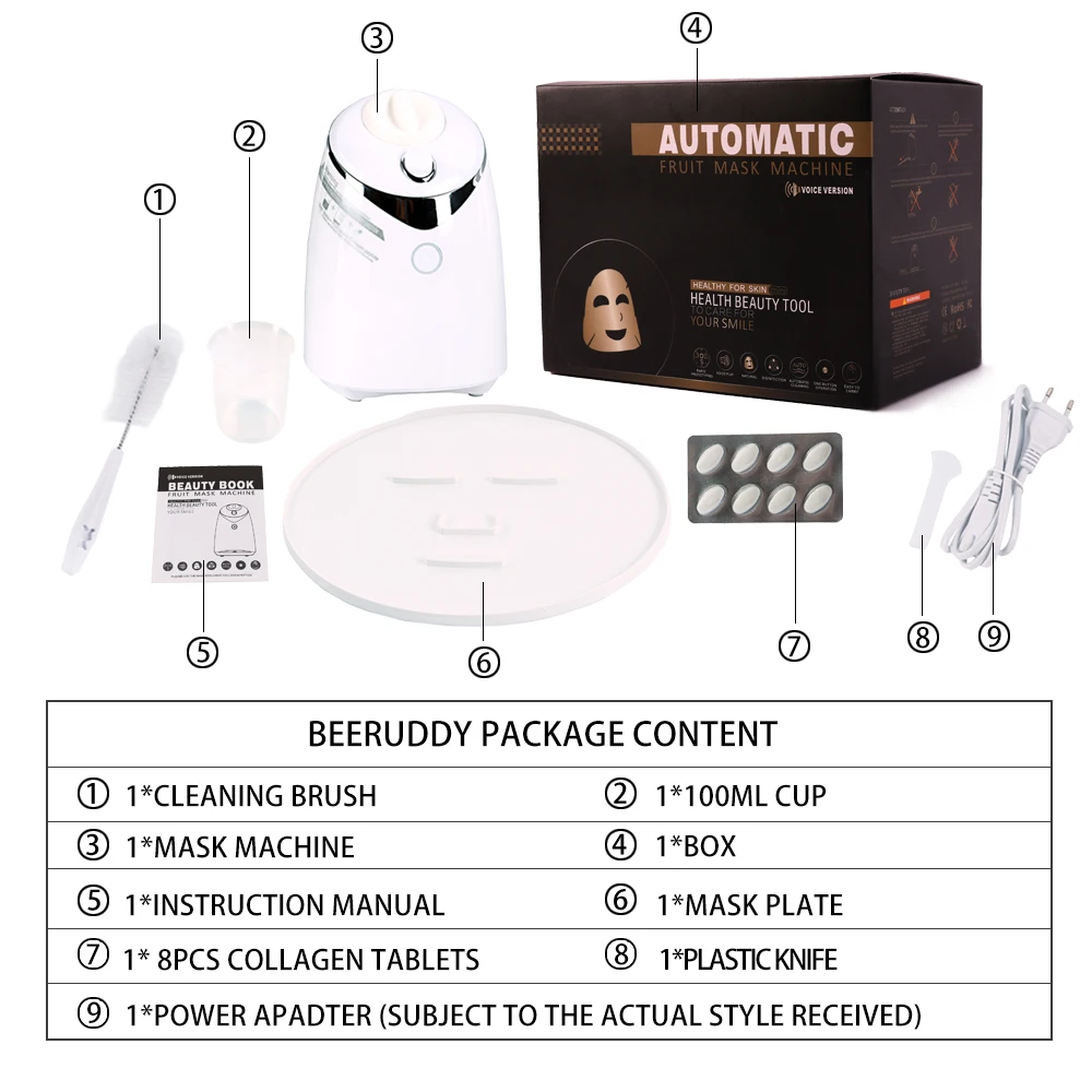 beeruddy diy mask maker machine automatic fruit facial mask maker with 8pcs collagen effervescent tablets skin care treatment free global shipping