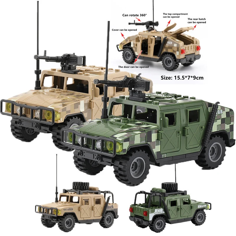 

Assault Car H1 Model Building Blocks Military Car Desert off-road Vehicle Police Figure Weapons Boy Toy Gift for Children D295