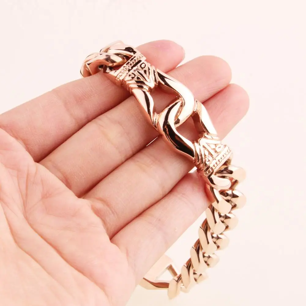 Браслеты мужские из нержавеющей стали под розовое золото в стиле хип-хоп |