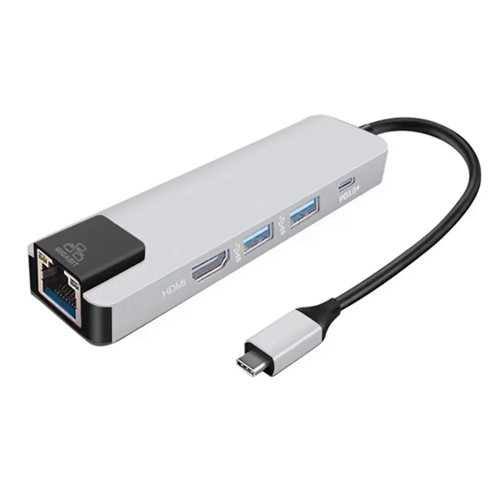 USB Тип C концентратор 5 в 1 HDMI 4K Gigabit Ethernet Rj45 Lan адаптер для Macbook Pro Thunderbolt 3 порт