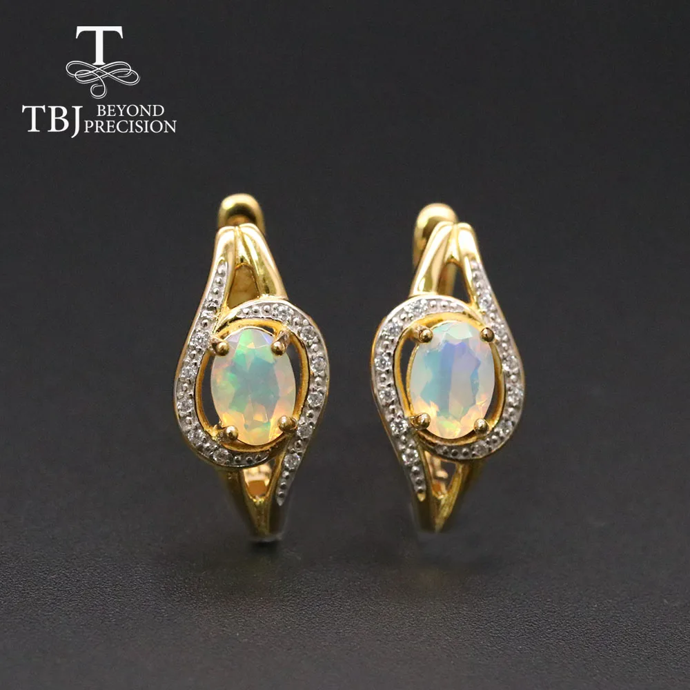 New Looking design earring with natural gemstones Ethiopia Opal oval 5*7mm 1.6ct 925 sterling silver fine jewelry for women