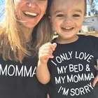 Смешные футболки с надписью I Love Only My Bed  My Momma I простите, мама и я, футболки для мамы и ребенка, футболки для мамы и дочки, сына, подходящая одежда