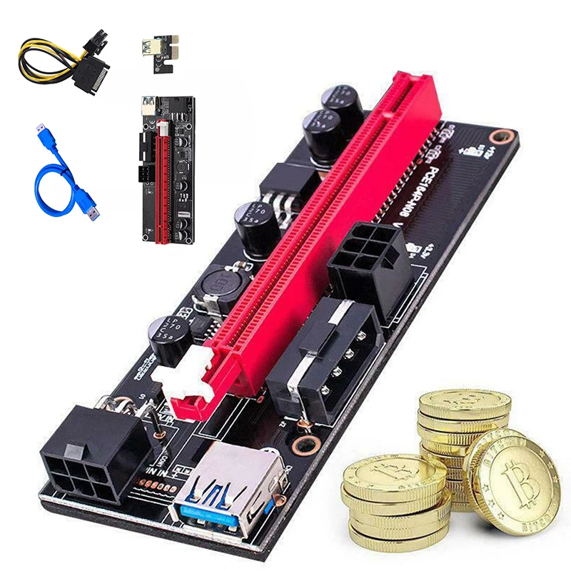 Kaufen 100Pcs PCI-E Pcie Riser 009S Express 1X 4x 8x 16x Extender PCI E USB Riser 009S GPU Dual 6Pin Adapter Karte SATA 15pin Für BTC
