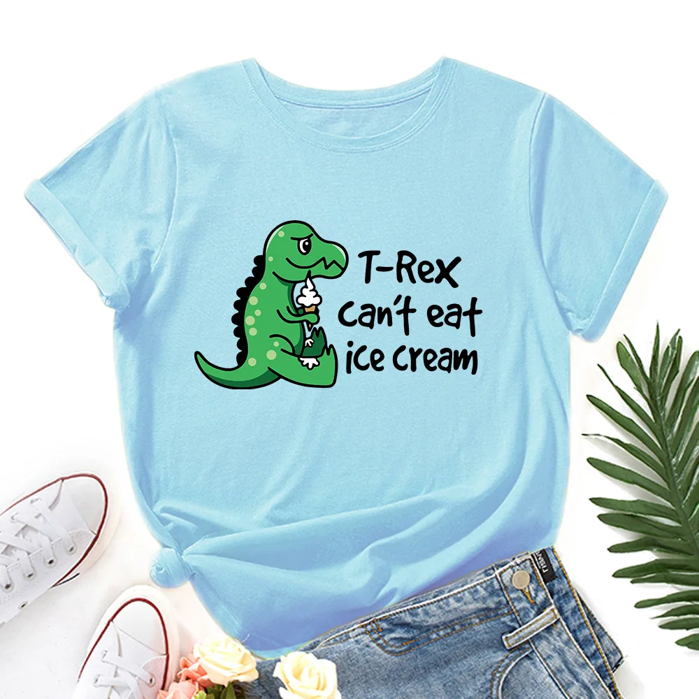 

Funny T-rex Can't Eat Ice Cream Shirts Women Short Sleeve Summer Tops Graphic 100% Cotton T-shirts Female Top Tee Shirt Clothes