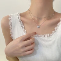 new shiny butterfly necklace women exquisite double clavicle chain luxury pendant necklace women jewelry gift free shipping