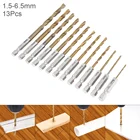 Набор сверл из быстрорежущей стали с титановым покрытием, 13 шт., 1,5-6,5 мм, шестигранный хвостовик 14 дюйма, высокоскоростные стальные сверла для металла, дерева, пластика