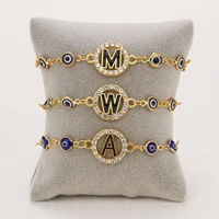 fashion rhinestone evil blue eye initials bracelet women friendship jewelry heart palm letter charm chain accessories party gift