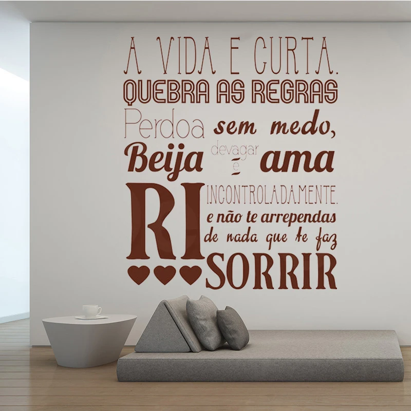 

House Rules Decor Vinyl Wall Decals Murals A Vida é Curta Quebra As Regras Portuguese Quote Home Decoration Room Stickers RU2048