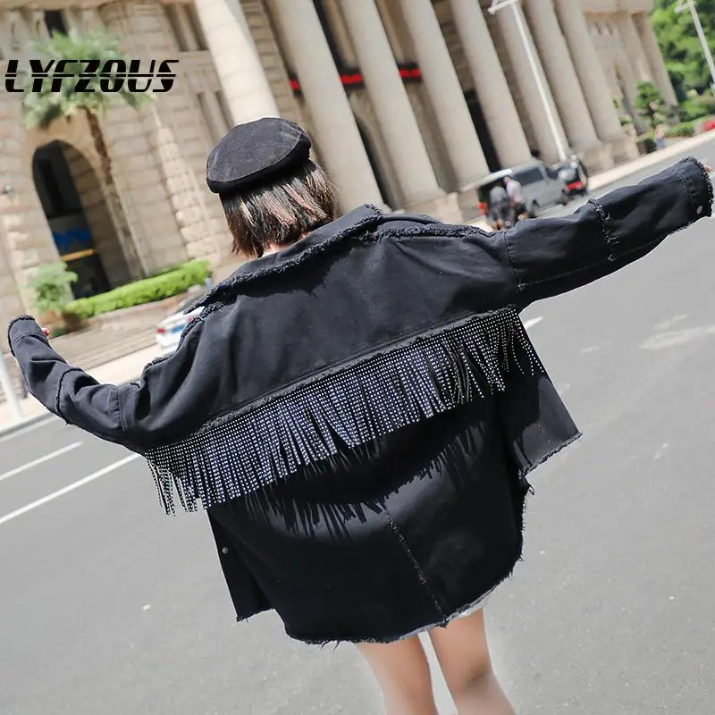 Женская джинсовая куртка с бахромой свободная весенне осенняя винтажная модная