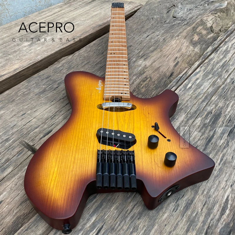 Электрическая гитара Acepro без головы атласная винтажная пепла Sunburst Обжарка тела