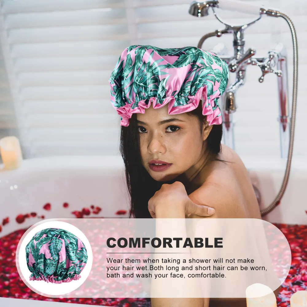 

3 Pcs 1 Set Double-layer Protective Caps Beautiful Bath Hats Shower Caps