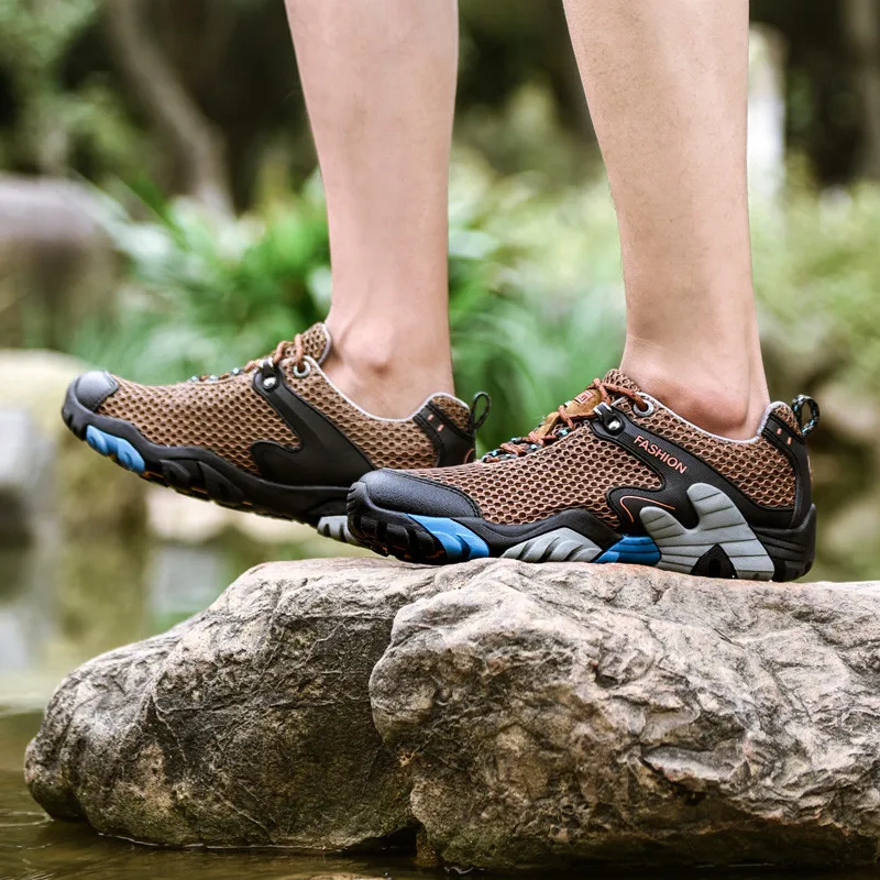 Outdoor Trekking Shoes Man Breathable Mesh Men's Summer Hiking Shoes Lightweight Walking Climbing Sneakers Men Large size 46