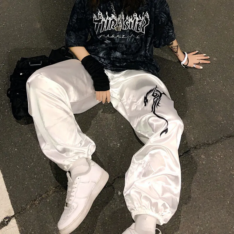 Брюки Харадзюку женская обувь с узором в виде дракона принтом завышенной талией