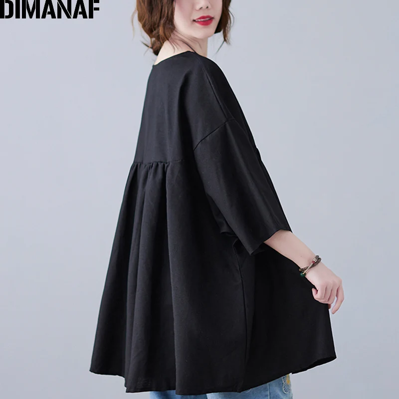 

DIMANAF Summer Plus Size T-Shirt Women Clothing Lady Tops Tunic Loose Casual Cotton tshirt Blouse Black Oversize 4XL 5XL 6XL 7XL