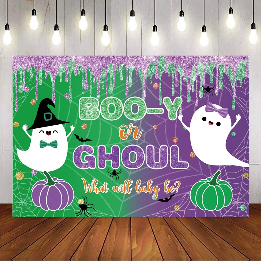 

Boo-y or Ghoul Backdrop Newborn Baby Gender Reveal Halloween Theme Party Decor Banner Photography Studio Photo Background Poster